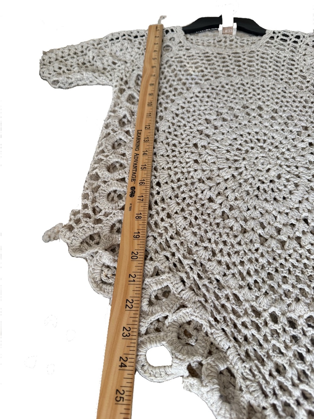 Y2K Boho Open Crochet Knit Layering Top in Natural Beige Small - Picture 8 of 9